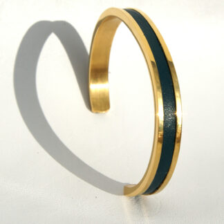 Bracelet manchette fin doré et cuir