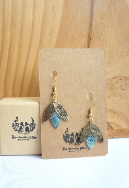 Boucles d'oreilles en cuir bleu